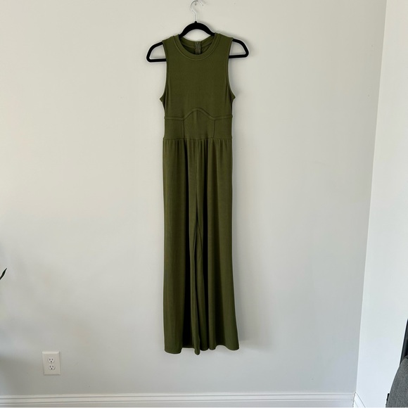 NWOT Cider Ribbed Solid Sleeveless Wide Leg Jumpsuit in Green - Picture 2 of 12